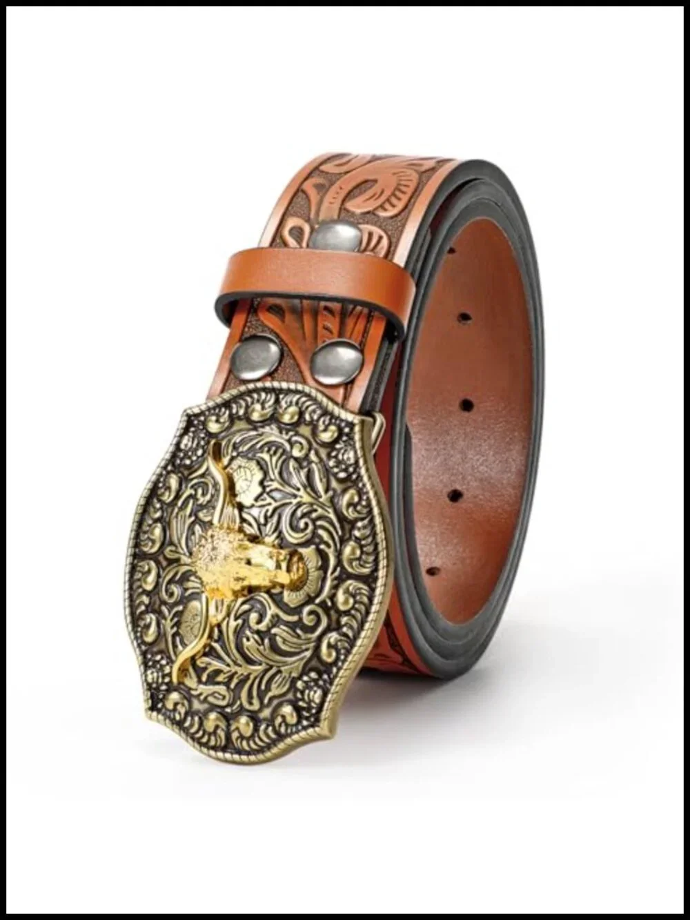 Genuine Leather Western Belt with Removable Cowboy Buckle, 1.5 Wide